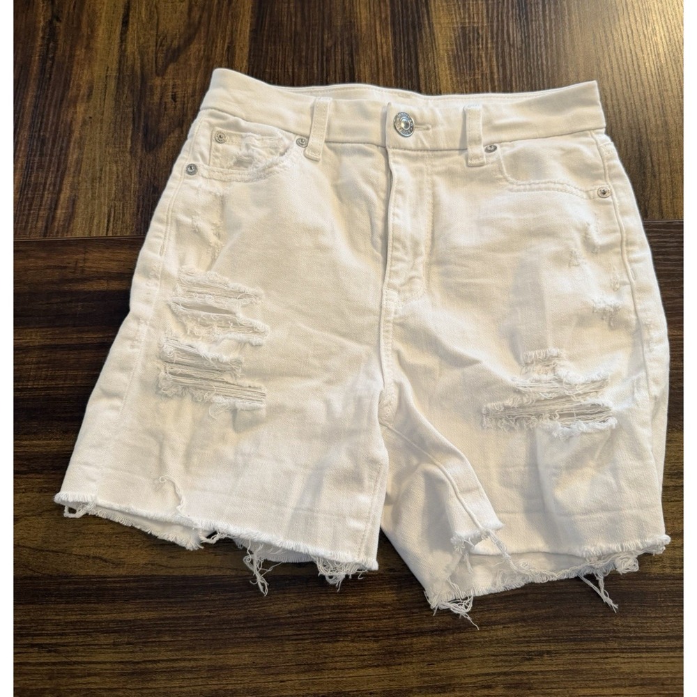 American Eagle Outfitters Women's White Denim Cut Off Stretch Shorts Size 0